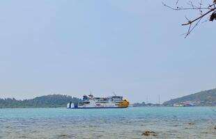Merak, Indonesia on July 9 2023. A ferry ship with the code Ferizu is heading to the port of Merak. photo