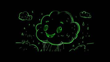 Neon frame effect, rain clouds on black background video