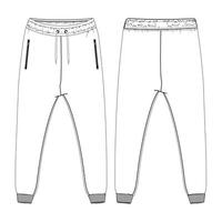 Sweatpants technical drawing fashion flat sketch template front and back views vector