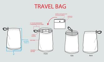 Travel bag template with instructions and measurements vector