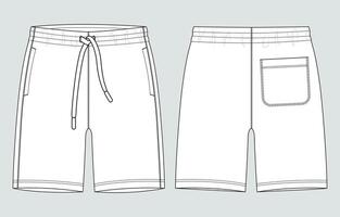 Shorts pant technical drawing fashion flats template front and back views vector