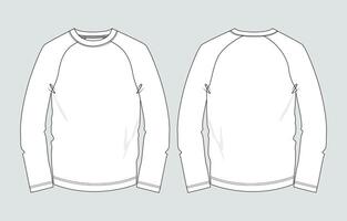 Long Sleeve raglan t shirt Technical drawing fashion flats template front and back views vector