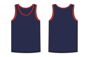Tank Tops Technical Fashion flat sketch illustration navy color template Front and back views. Apparel tank tops mock up for men's and boys. vector