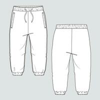Fleece fabric Jogger Sweatpants overall technical fashion flat sketch illustration template front, back views. vector