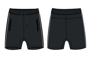 Black color shorts pant template front and back views vector