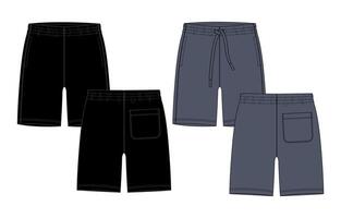 Black and navy color shorts pant template front and back views vector