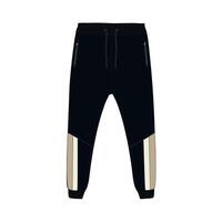 A black sweat pant with gold and white stripes vector