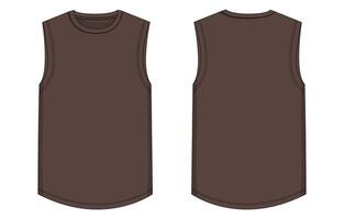 Tank tops Coffee color template front and back views vector