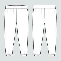Ladies and Kids Basic Fleece Sweat Pant fashion flat sketch template front and back view. Technical Drawing apparel dress design Jogger pant mock up. vector