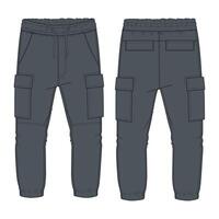 Fleece fabric Jogger Sweatpants technical drawing fashion flat sketch template front, back views. vector