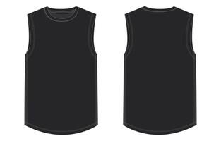 Tank tops black color template front and back views vector
