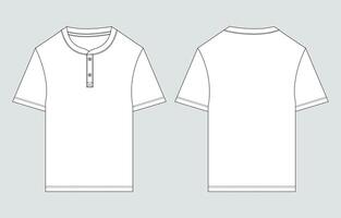 Short Sleeve t shirt technical drawing fashion flat sketch illustration template front and back views. vector