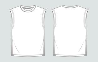 Tank tops technical drawing fashion flat sketch illustration template for men's and boys. Apparel pant design front and back views isolated on Grey background vector