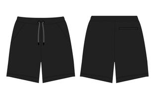 Sweat Shorts pant black color template front and back views vector