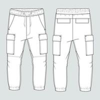 Jogger Sweatpants technical drawing fashion flat sketch template front and back views vector