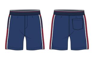 Sweat Shorts pant blue color template front and back views vector