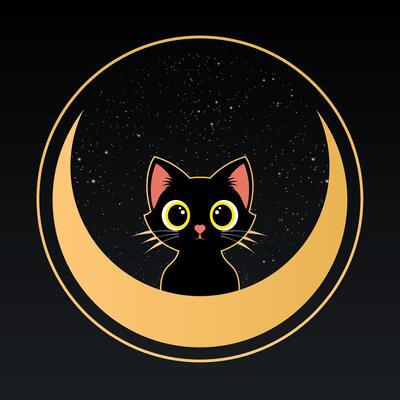 Cat sitting on the crescent Moon