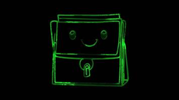 Neon frame effect, briefcase on black background video