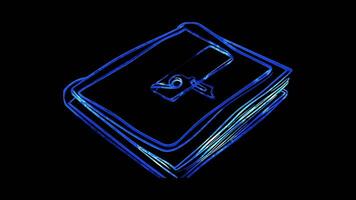 Neon frame effect, briefcase on black background video