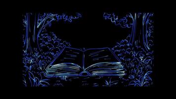 Neon frame effect, book on black background video