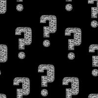 Seamless pattern. Question marks, doubt background. Simple endless repeating motif. Poll, survey, interrogation, query background. White scribble question on black vector