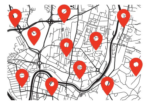 Map with red color points markers concept design on beige background, illustration. Lithuania country. Vilnius city.