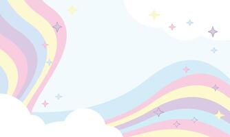 clouds with wavy rainbow background vector