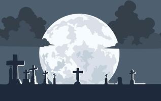 graveyard under the moonlight illustration vector