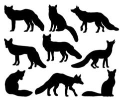 Black Fox Silhouette Set Isolated on White Background vector