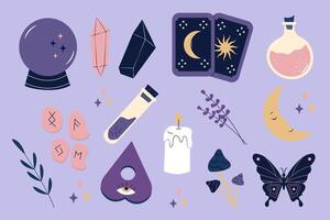 Set of hand drawn esoteric elements. Concept of sorcery and witchcraft. vector