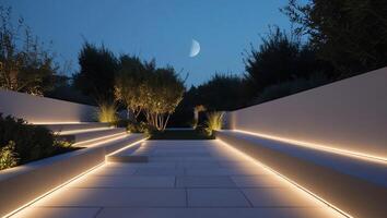 Using LED Strip Lights for Minimalist Outdoor Spaces, Discuss how LED strip lights can be used in minimalist outdoor spaces to provide soft, even lighting along pathways, stairs, or under benches. photo