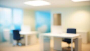 Defocused abstract blurred office interior room. blurry working space with defocused effect. use for background or backdrop in business concept photo