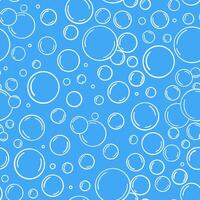 Soap bubble. Seamless pattern blue water line bubbles. Doodle foam soap. Hand drawn rounded soda drink, fizzy texture. Cleaning bathroom shower drop. Sketch aqua background vector