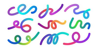 Gradient wavy lines. Abstract rainbow gradient waves, colorful fluid spirals and knots, liquid color twisted geometric shapes. Isolated loops with vivid iridescent set vector