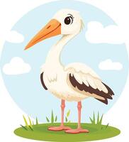 Stork on Grass with Sky Background vector