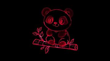 Neon frame effect, panda with bamboo branches on black background video