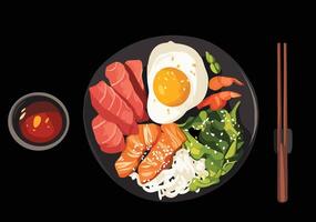 Japanese Food Bowl with Egg and Fish vector