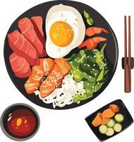 Korean Food Bowl with Egg vector