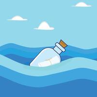 Message in a bottle of water illustration in flat style vector