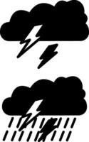 Black Icons Thunderclouds with Rain. Heavy rain. Weather vector