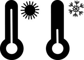caliente y frío temperatura iconos negro termómetro. clima icono vector