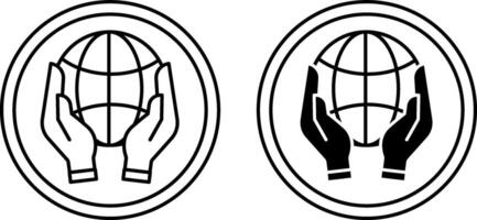 Sustainable Development icons. Black and White Icons of Planet in Human Hands. Save the Planet. Environment Protection Concept vector