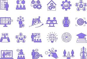 Colored Set of Workshop Icons. Icons Team Building, Collaboration, Training, Testing, Goals, Skill Development, Productivity, Brainstorming and Other vector