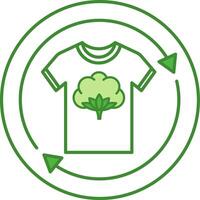 Green Recycled Cotton Icon. Icon of T-shirt with Cotton Flower. Recycling Clothes. Circular Reuse Textile. Tag, Label For Clothes vector