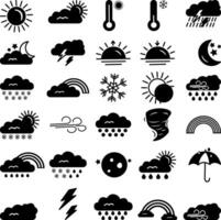Set of Black Weather Icons. Collection of Meteorological Symbols vector