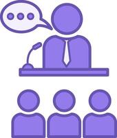 Briefing Colored Icon. Man with Microphone Tells Important Information to People. Business and Workshop Concept vector