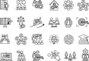 Workshop Icons Set. Icons Team Building, Collaboration, Training, Testing, Goals, Skill Development, Productivity, Brainstorming and Other vector
