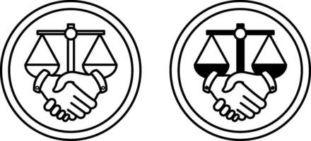 Fair Trade Icons. Icon of Libra and Handshake. Business, Partnership, Work Team and Information Concept vector
