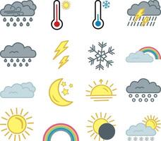Weather Color Icons Set. Outline Collection of Meteorological Symbols vector
