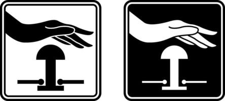 Emergency Stop Push Button Signs. Black and White Icons. Evacuation Sign. Industrial Safety, Observe Work Rules at the Facility. Emergency Situation vector